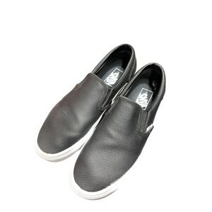 Vans Classic Slip-On Perforated Black Leather Sneakers Mens 8 Womens 9.5